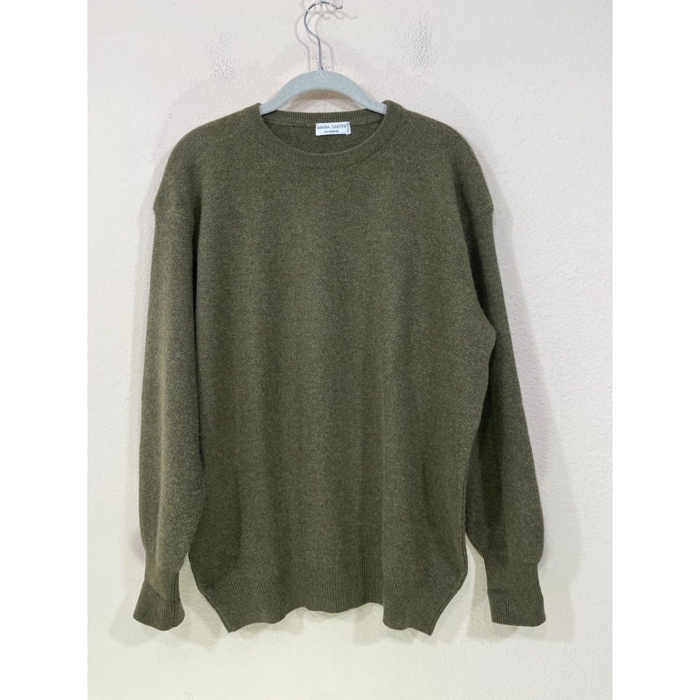 Maria Sartini 100% Cashmere Sweater Womens Sz 50 Italy Classic Pullover Olive‎